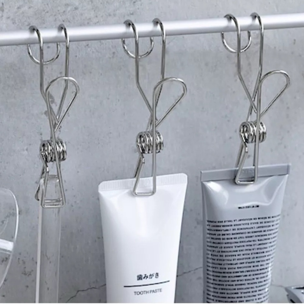 MOMA MUJI Stainless Hooking Wire Clip Laundry Desk Hooks Set x 4 PC